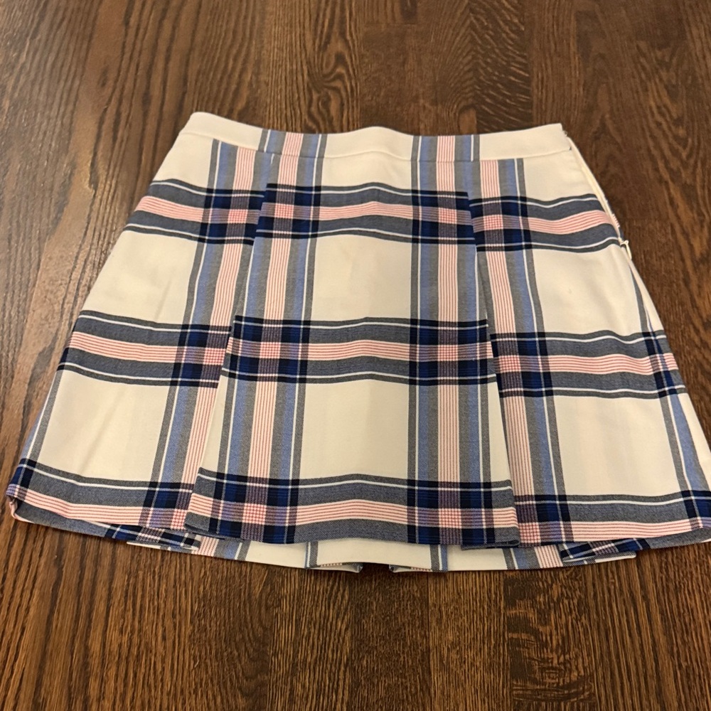 Tory Sport Cream Plaid Skirt with Navy & Soft Pink